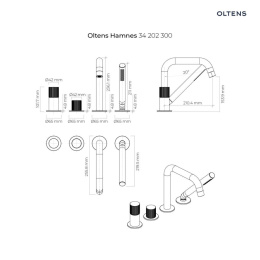 Oltens Hamnes bateria wannowo-prysznicowa 4 otworowa kompletna czarny mat 34202300